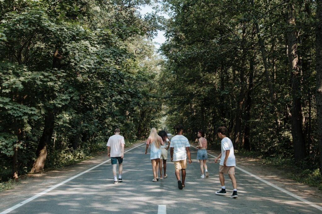 Friends Walking on the Road